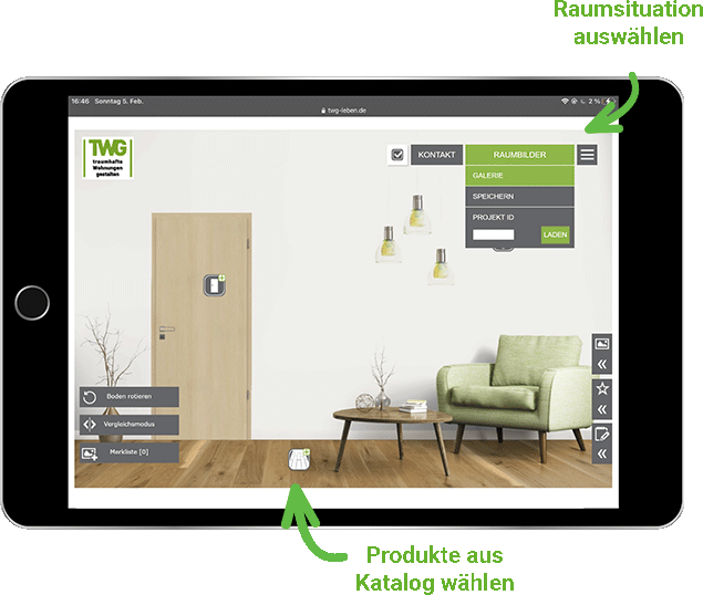 TWG Raumstudio auf dem Tablet 