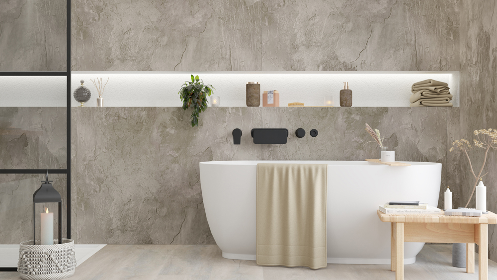 TWG SPA Nestis Nassraumplatte 0497 MT Stonehenge - 3340 IM Gypsum Marone – Bild 4